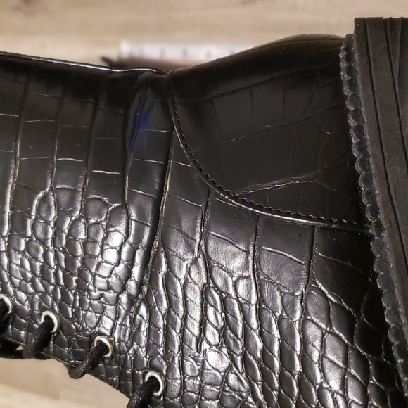 MISS LOLA MARTINEZ BLACK LEATHER EMBOSSED CHUNKY COMBAT BOOT SZ 6 - Picture 7 of 12